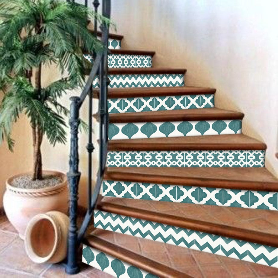 Marrakech Mix Stair Risers in Emerald Green